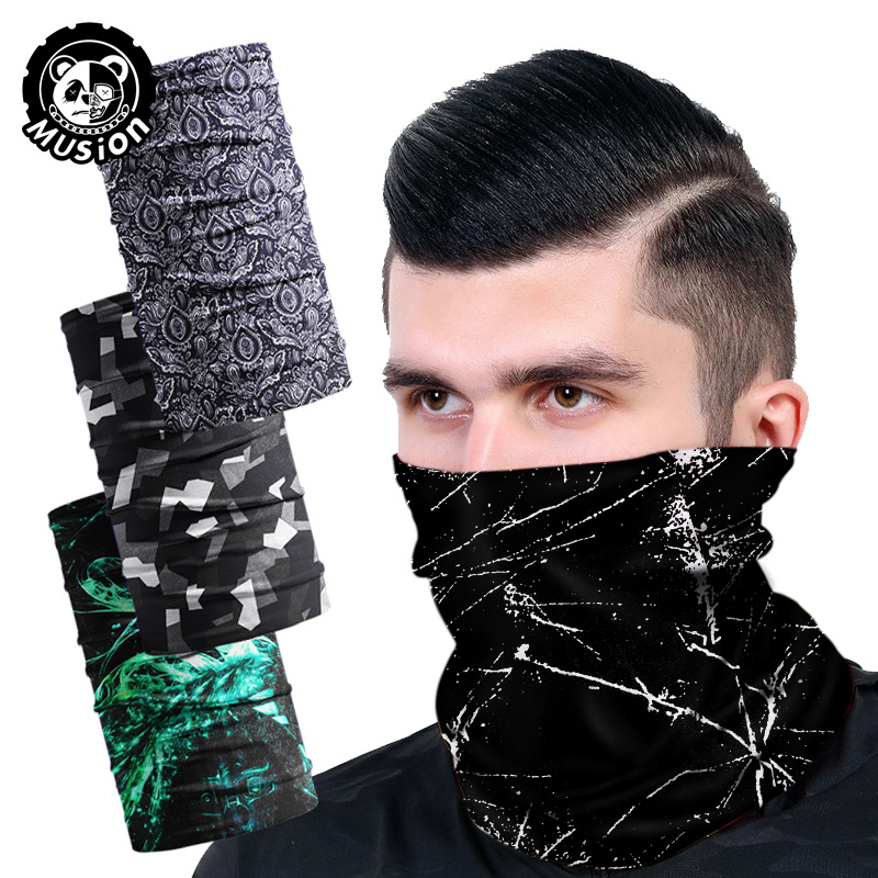 Classic Black Head Scarf SPF 30 Rider Neck Mask Elastic Buff Bandana Sun Protection Motorcycle Balaclava Face Mask Grey Pattern Sports Face Cover for Riding Bicycle and Motorcycle 防晒 头巾