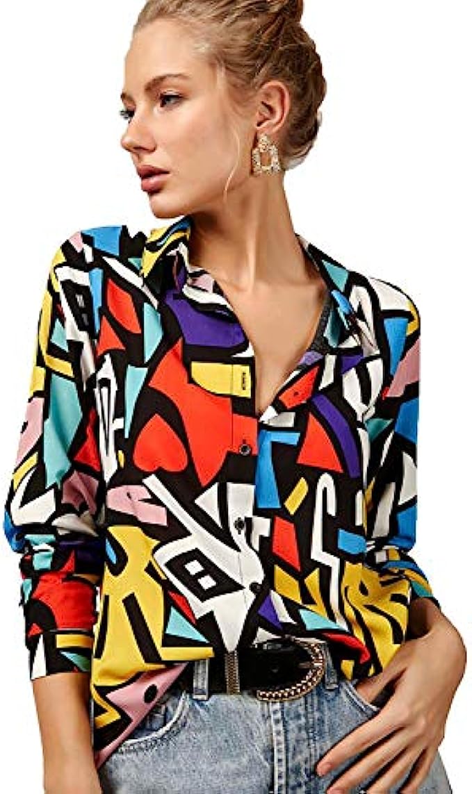 Blouses for Women Fashion, Casual Long Sleeve Button Down Shirts Tops, XS-3XL