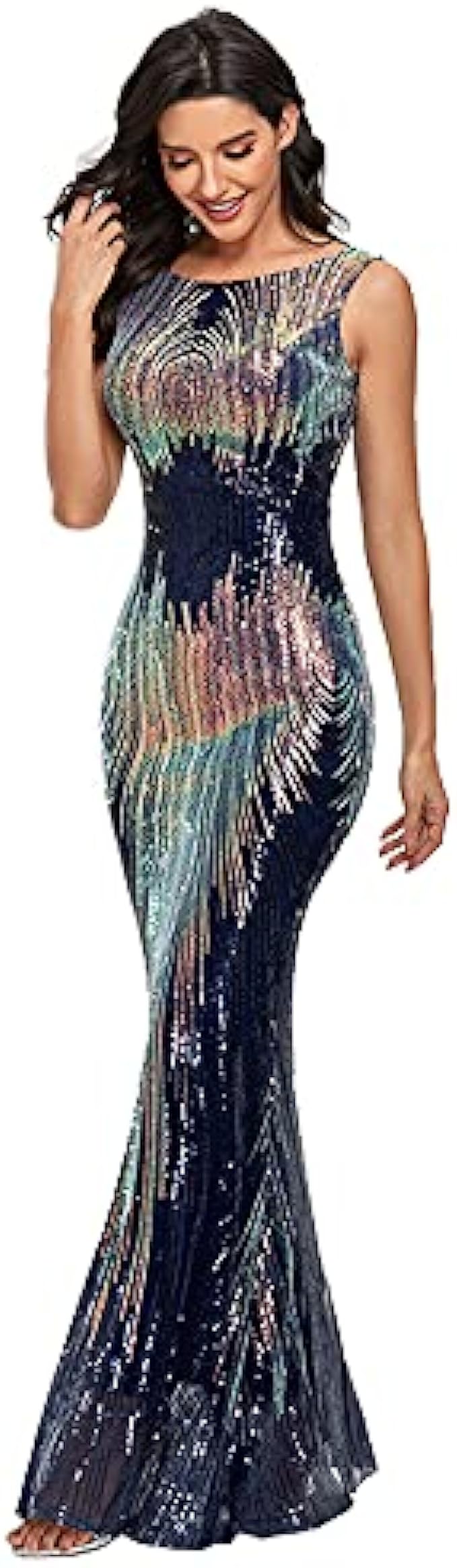 LiveZou Women&#039;s Double V-Neck Sequined Evening Party Maxi Dress