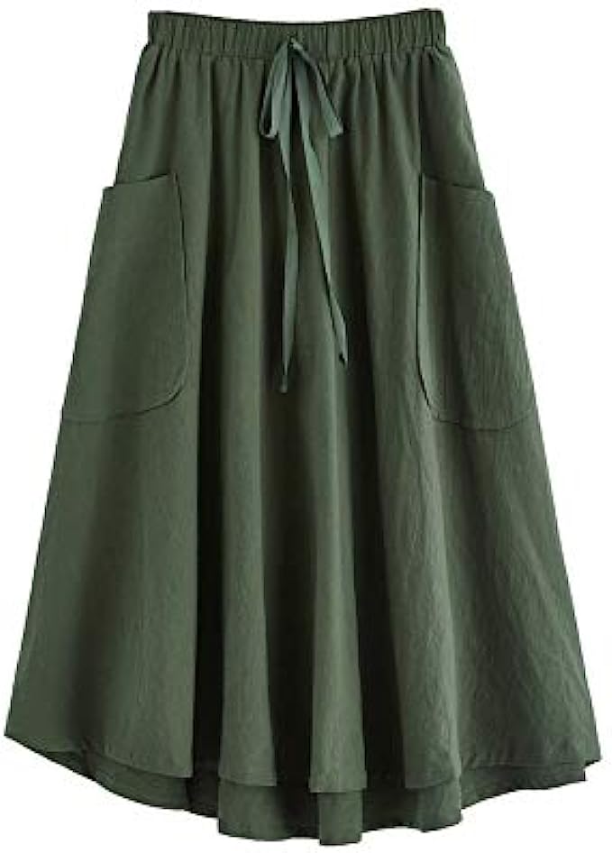 SweatyRocks Women&#039;s Casual High Waist Pleated A-Line Midi Skirt with Pocket