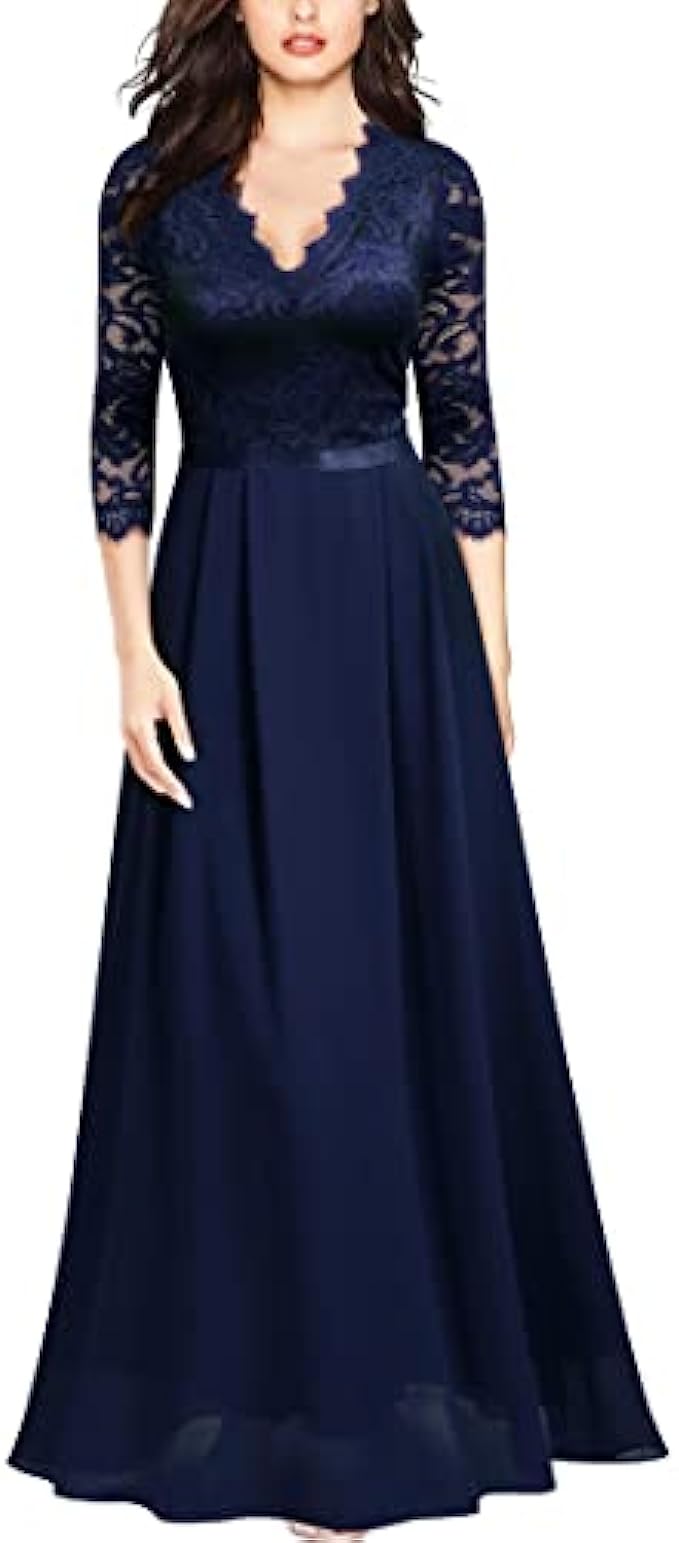MISSMAY Women&#039;s Formal Floral Lace 2/3 Sleeves Long Evening Party Maxi Dress