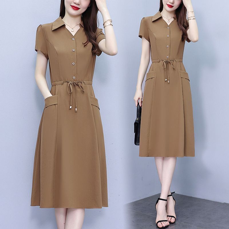 2023 Summer New Style Dress Mom Dress Large Size High-End Fashion Middle-Aged Elderly Women&#039;s Clothing with Pocket A-