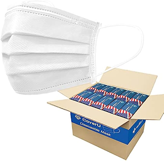 Medtecs Face Mask Disposable - Made in USA - Comfortable 3 Layer Breathable Mask, the Better Protection and Health Choice - CoverU Adult Mask - 50 PCS/Box x40 - White