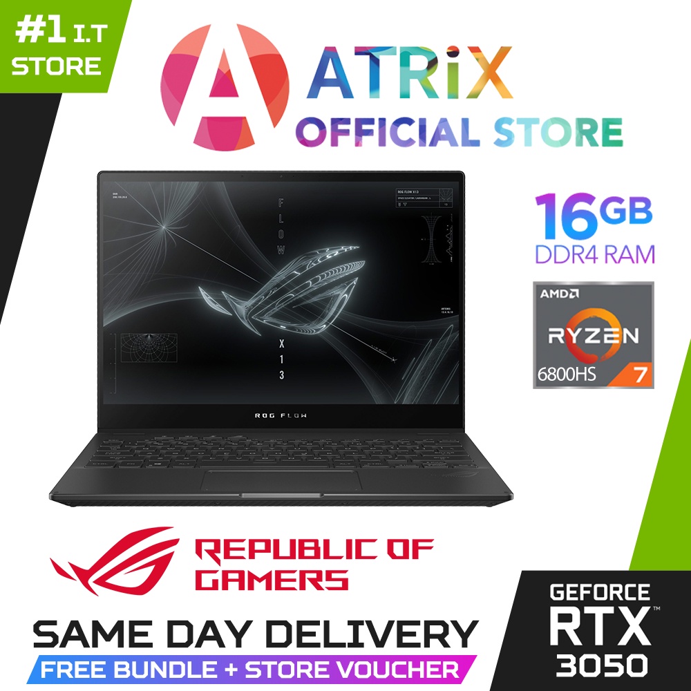 【Same Day Delivery】ROG Flow X13 | GV301RC-LI095W | 13.4&quot; UHD+ | RTX3050 | Ryzen 7 6800HS | 16GB/512GB
