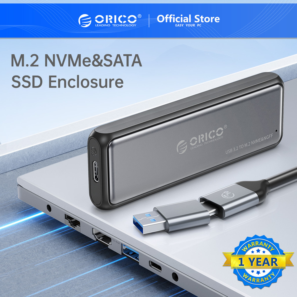 ORICO M.2 NVMe/SATA SSD Enclosure 10Gbps Tool Free M2 SSD Aluminum Enclosure Solid State Drive Case Laptop Computer Accessories (DDM2)