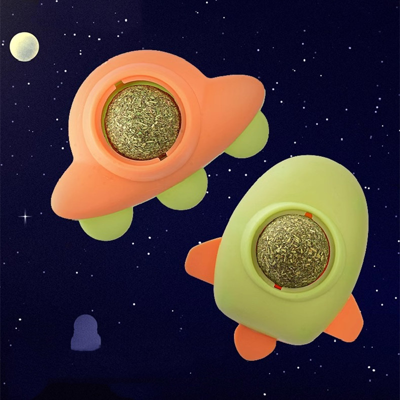 Catnip Ball Cat Airplane Toy Self-healing Boredom Relieving Stick Wall Teasing Cat UFO Toy